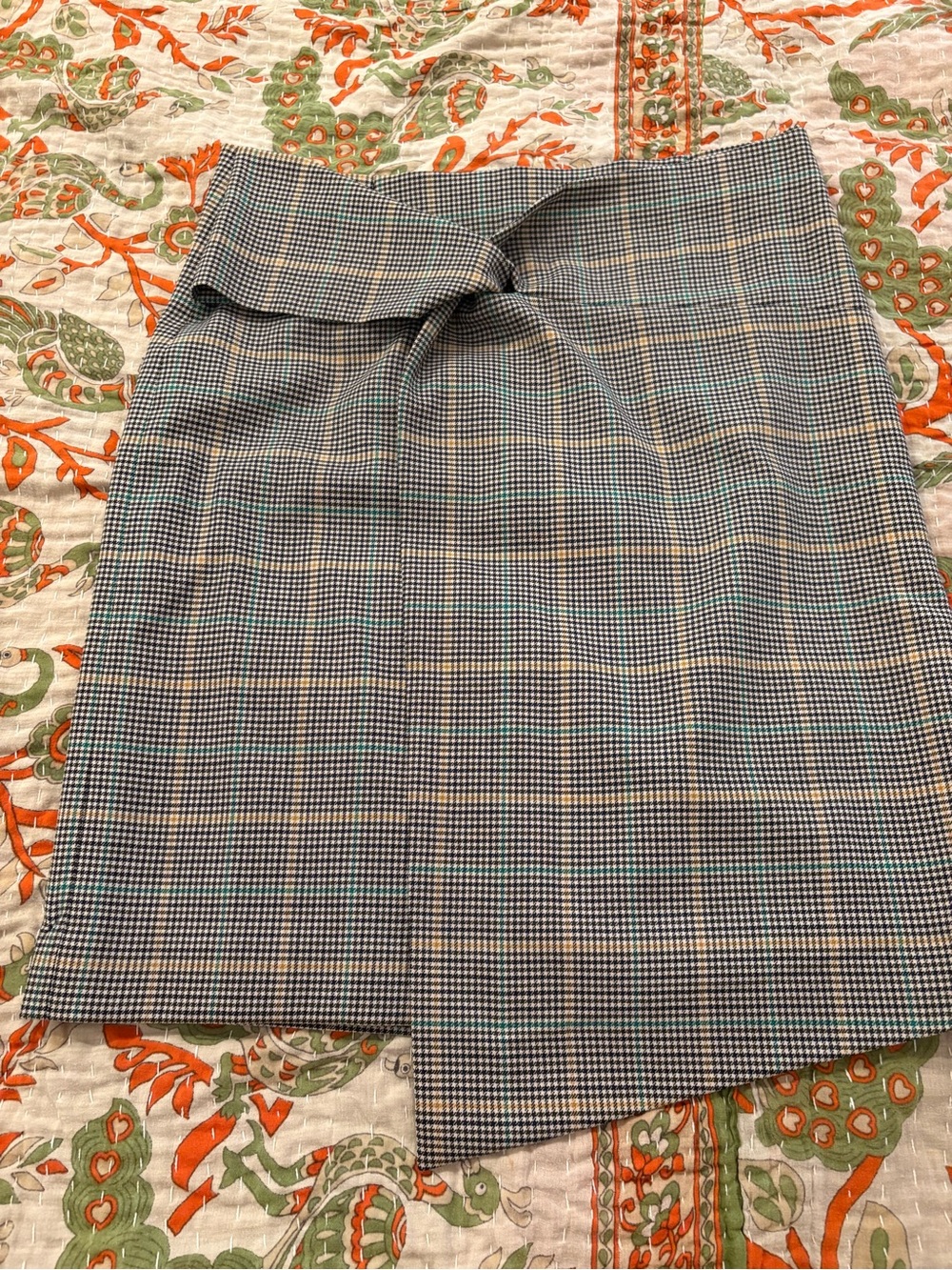 ba&sh Plaid Wrap Asymmetrical Skirt - Gray and Tan EUC